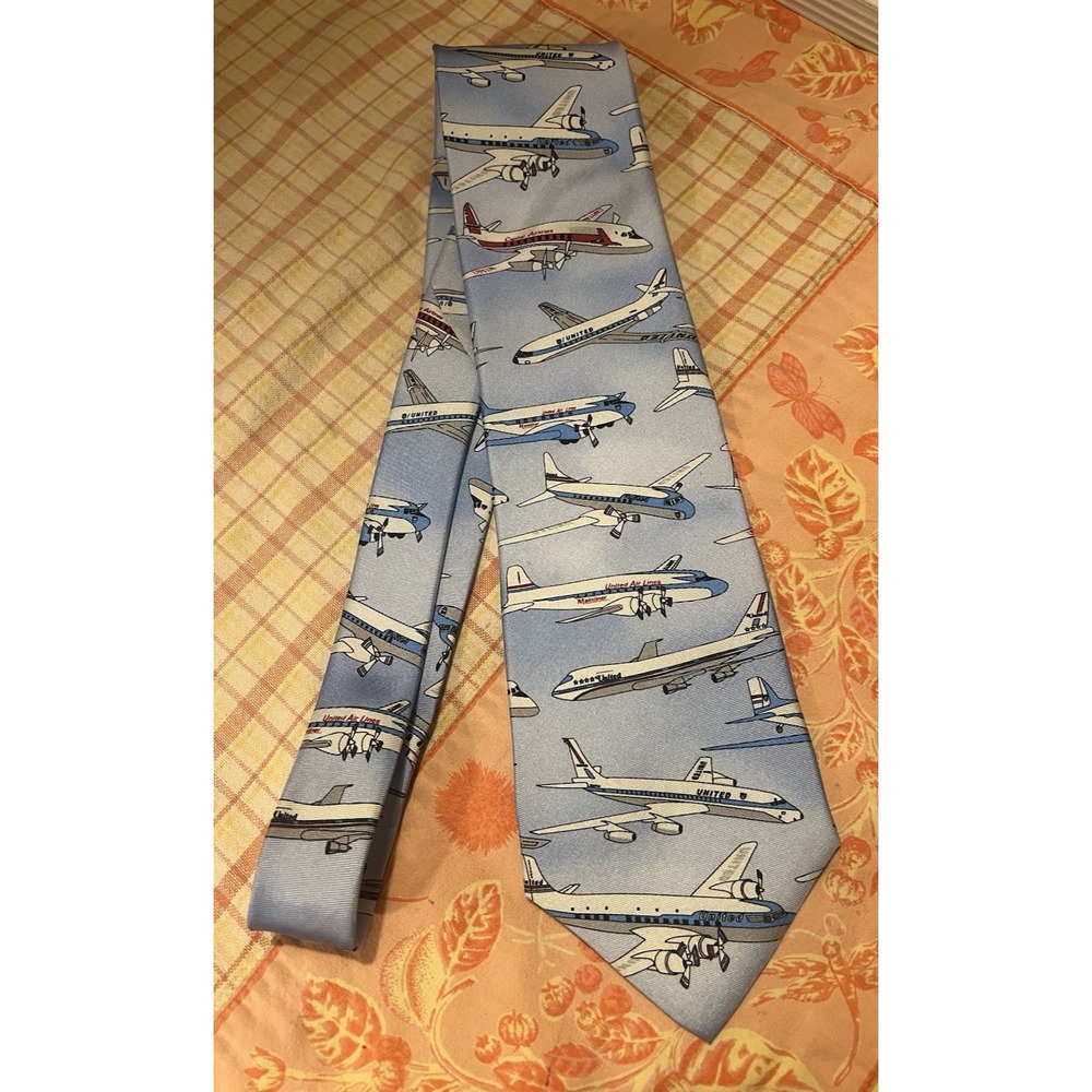 Vtg United Capital Airlines Flight Crew Clipped Wings Blue Silk Men Neck Tie HTF